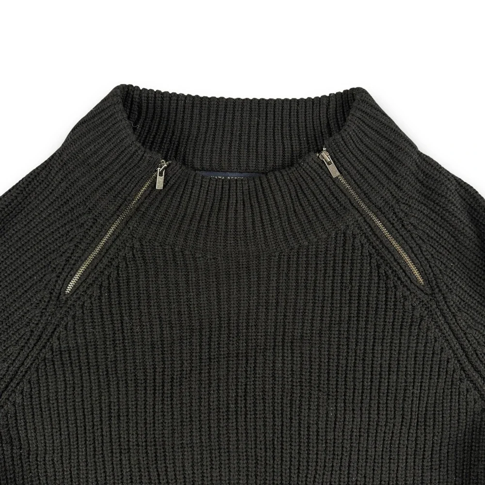 Banana Republic Sweater Mens M Black Ribbed Knit Mock Neck Dual‎ Shoulder Zip